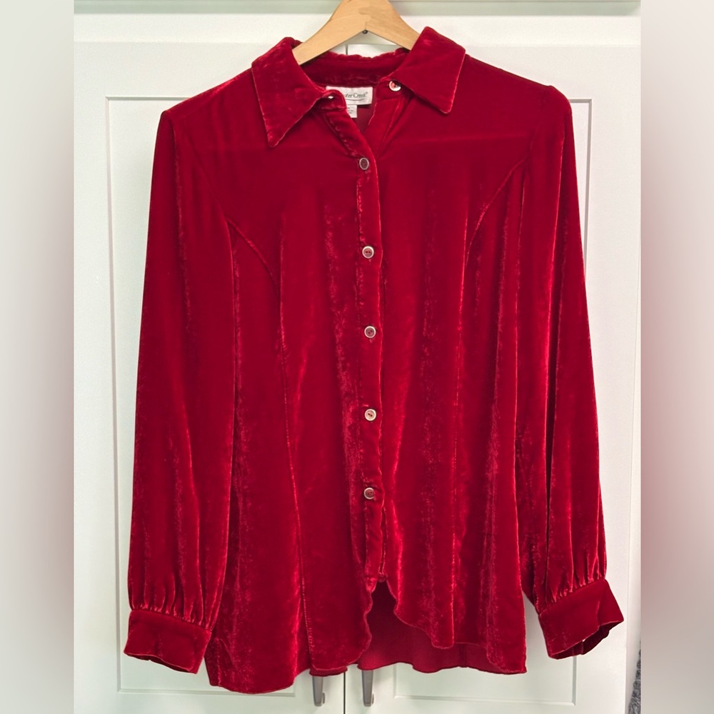 Coldwater Creek Red Velvet Button-Up Blouse